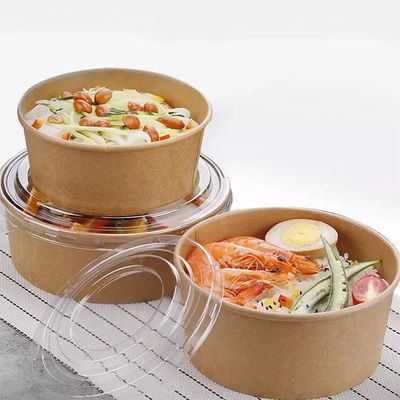 Takeaway Kraft Disposable Salad Bowls Rice Soup Packaging 500ML With Lid